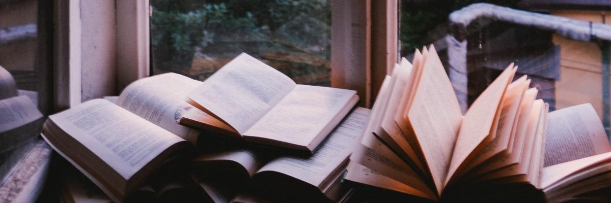 Open books on windowsill