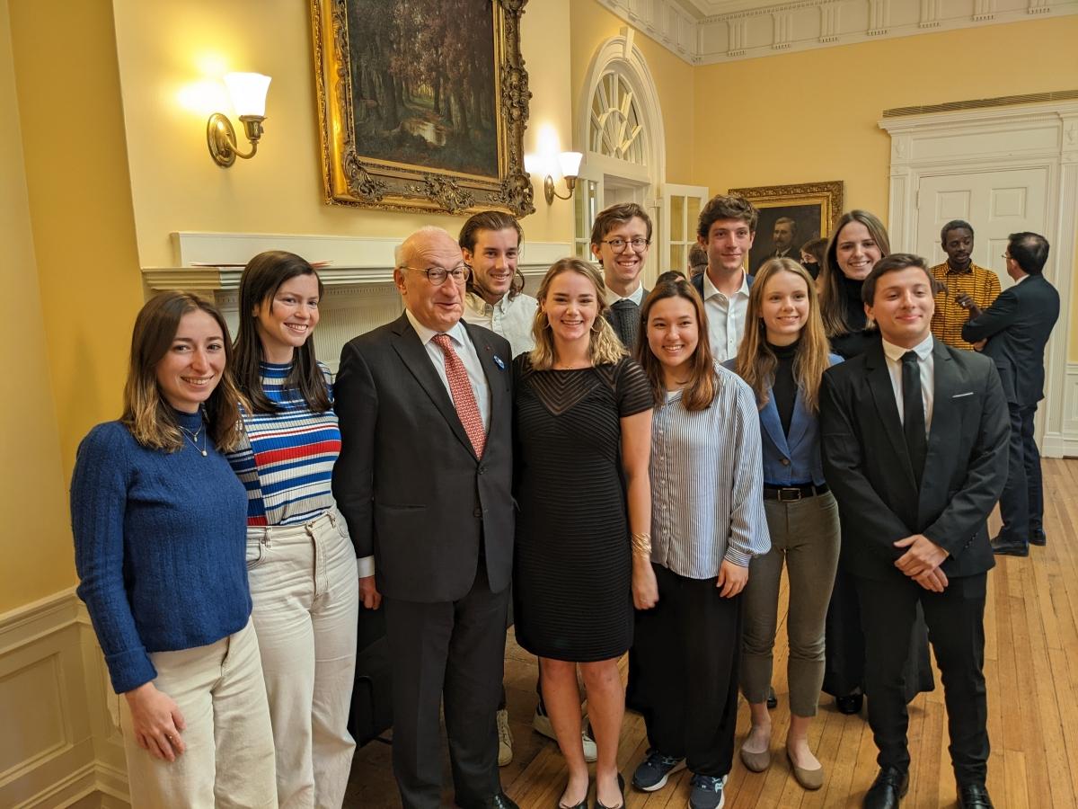 UVa students meet the French Ambassador to the U.S., Philippe &Eacute;tienne, during his visit to grounds on November 9.